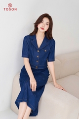 S1381X04 - Bộ bò xanh than: Áo cổ K + CV dáng A