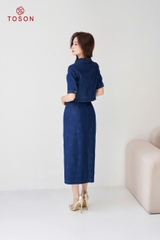 S1381X04 - Bộ bò xanh than: Áo cổ K + CV dáng A