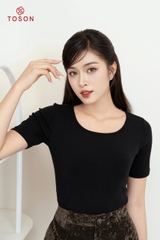AGN99B33 - Áo Cotton borip đen dáng ôm, cổ U tay cộc.