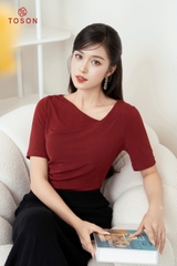 ASQ01B34 - Áo saquin nhúng, tay cộc, xếp ly vai