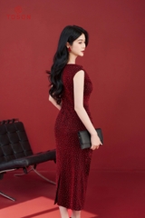 41630D14 - Đầm u mì đỏ cam chấm kim tuyến