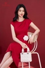 46147D14 - Đầm lụa đổ eo xếp ly đính hoa