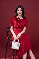 49603D94 - Đầm đỏ xòe đính hoa