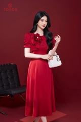 49603D94 - Đầm đỏ xòe đính hoa