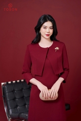 B8405D14 - Bộ text nhung đỏ đô: Vest lửng + Đầm