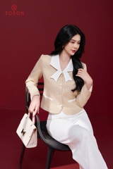 83521E14 - Vest text kem cổ phối nơ