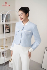 83525X34 - Vest text xanh cổ tàu phối trắng