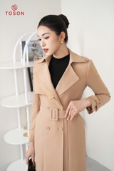 92999N64 - Áo măng tô nâu cổ K tà bong thắt đai eo