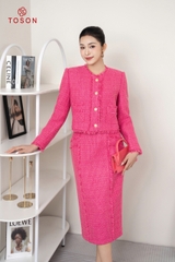 S8355P14 - Set bộ tweet hồng tua rua: Vest + chân váy