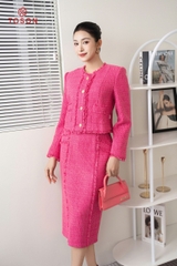 S8355P14 - Set bộ tweet hồng tua rua: Vest + chân váy