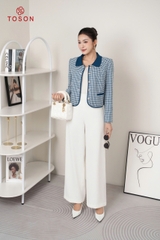 82531X94 - Áo vest dạ tweet kẻ phối cổ xanh