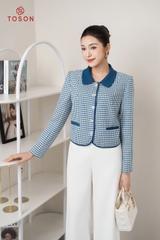82531X94 - Áo vest dạ tweet kẻ phối cổ xanh