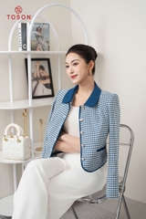 82531X94 - Áo vest dạ tweet kẻ phối cổ xanh