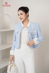 83525X34 - Vest text xanh cổ tàu phối trắng