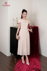 49633E34 - Đầm dáng xòe lụa be ánh kim