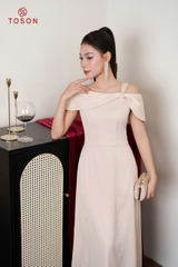 49633E34 - Đầm dáng xòe lụa be ánh kim