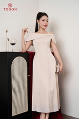 49633E34 - Đầm dáng xòe lụa be ánh kim