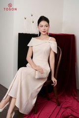 49633E34 - Đầm dáng xòe lụa be ánh kim