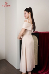 49633E34 - Đầm dáng xòe lụa be ánh kim