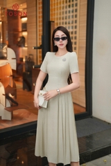 41001 - Đầm xoè xếp ly lụa silk hoạ tiết