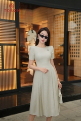 41001 - Đầm xoè xếp ly lụa silk hoạ tiết