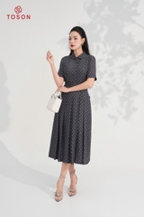 JDC21G95 - Đầm xòe xếp ly bò ghi chấm bi