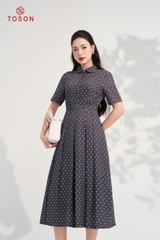 JDC21G95 - Đầm xòe xếp ly bò ghi chấm bi