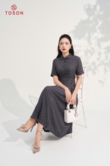JDC21G95 - Đầm xòe xếp ly bò ghi chấm bi