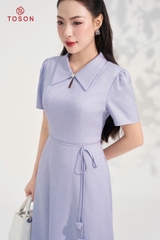 43011X95 - Đầm đũi tím cổ sam, eo thắt nơ hoa