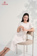 43015W95 - Đầm xước nhật trắng nơ eo, cổ đính TT