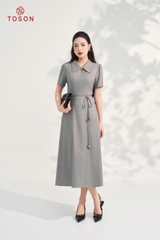 43011G95 - Đầm đũi ghi cổ sam, eo thắt nơ hoa