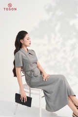 43011G95 - Đầm đũi ghi cổ sam, eo thắt nơ hoa