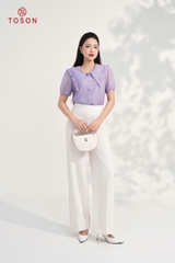 14029T95 - Áo tơ tím cổ V xếp bèo