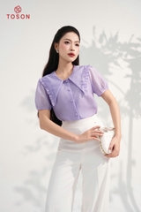 14029T95 - Áo tơ tím cổ V xếp bèo