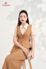 B1301E35 - Bộ đũi hàn be: Áo cổ phối tơ + Chân váy