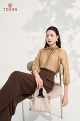 11004P95 - Áo tơ hồng sen tay bồng cổ đính hoa
