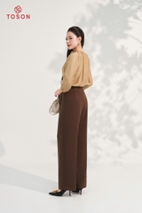 11004N95 - Áo tơ nâu tay bồng cổ đính hoa