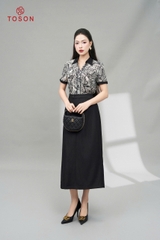 12151B95 - Áo lụa silk họa tiết cố đức phối đen