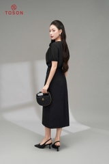 11003B95 - Áo chiffon đen cổ đính hoa dây chéo