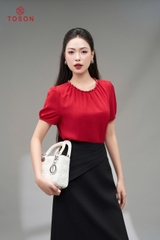 11009W35 - Áo lụa trắng đục, cổ tết dây đính cườm