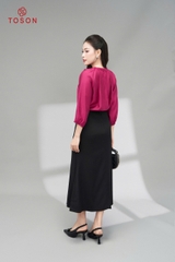 11004N95 - Áo tơ nâu tay bồng cổ đính hoa