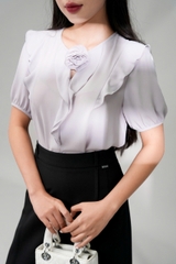 11001 - Áo chiffon xếp bèo đính hoa