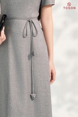 43011G95 - Đầm đũi ghi cổ sam, eo thắt nơ hoa