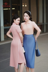 DP302 - Đầm cotton dáng A phối trắng