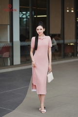 DP302 - Đầm cotton dáng A phối trắng
