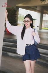 11013K95 - Áo sơ mi cổ đức thô kẻ hồng