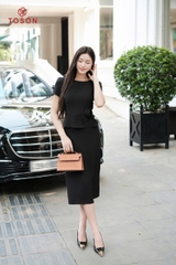 41021B35 - Đầm đen peplum đính hoa - đũi nhật