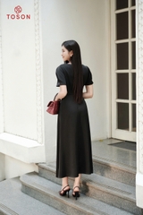 43039B95 - Đầm lụa đen ánh kim đính cườm