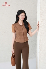 19035K35 - Áo đờ mi đũi hàn kẻ tay phối nơ