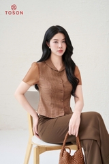 19035K35 - Áo đờ mi đũi hàn kẻ tay phối nơ
